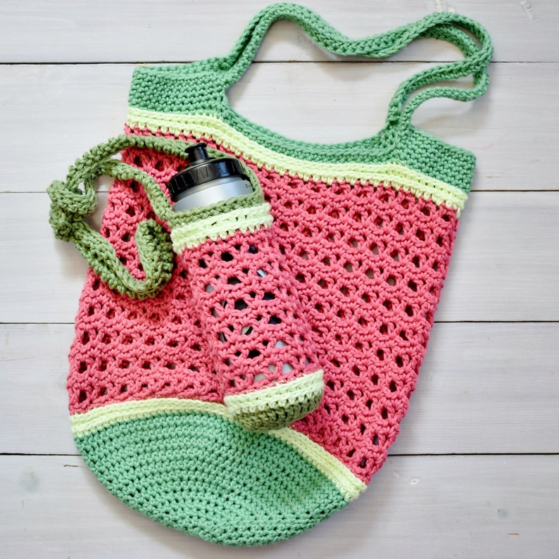 Watermelon Market Bag PDF CROCHET PATTERN Farmers Market Bag Digital Download Summer Tote Water Bottle Sling Summer Crochet image 7