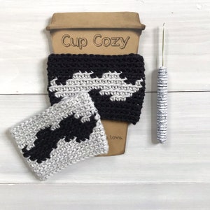 Crochet Mustache Cup Cozy CROCHET PATTERN Reusable Coffee Sleeve Father's Day Gift Tapestry Crochet Crochet Colorwork Gift for Him image 2