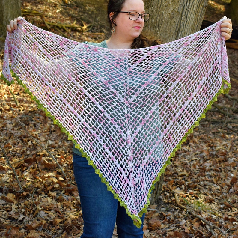 Lace Summer Shawl Crochet Pattern Summer Triangle Shawl Lightweight Mesh Crochet Shawl Cotton Candy Sky Shawl Lacy Crochet Wrap image 4