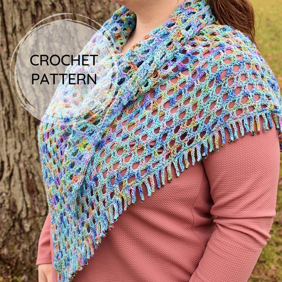 Beaded Fringe Shawl | PDF CROCHET PATTERN | Lacy Crochet Shawl | Easy ...
