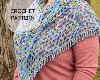 Beaded Fringe Shawl | PDF CROCHET PATTERN | Lacy Crochet Shawl | Easy Pattern | Digital Download | Elegant & Classy | Triangle Shawl