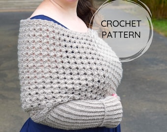 Crochet Sweater Scarf Pattern in Sizes XS-5X, Easy Shawl with Sleeves | Easy Crochet Scarf Wrap