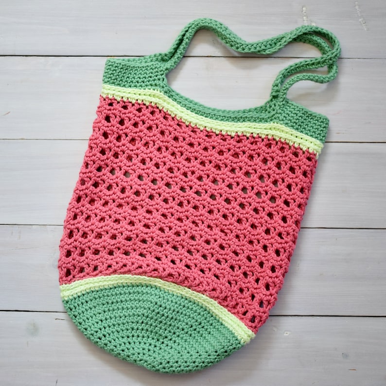 Watermelon Market Bag PDF CROCHET PATTERN Farmers Market Bag Digital Download Summer Tote Water Bottle Sling Summer Crochet image 2