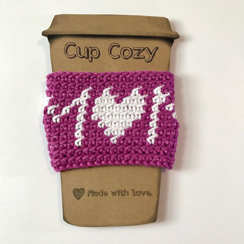 Crochet Mom Cup Cozy Crochet Coffee Sleeve Mother's Day Crochet Gift Mom Heart Tapestry Crochet Colorwork Cozy Digital Download image 4