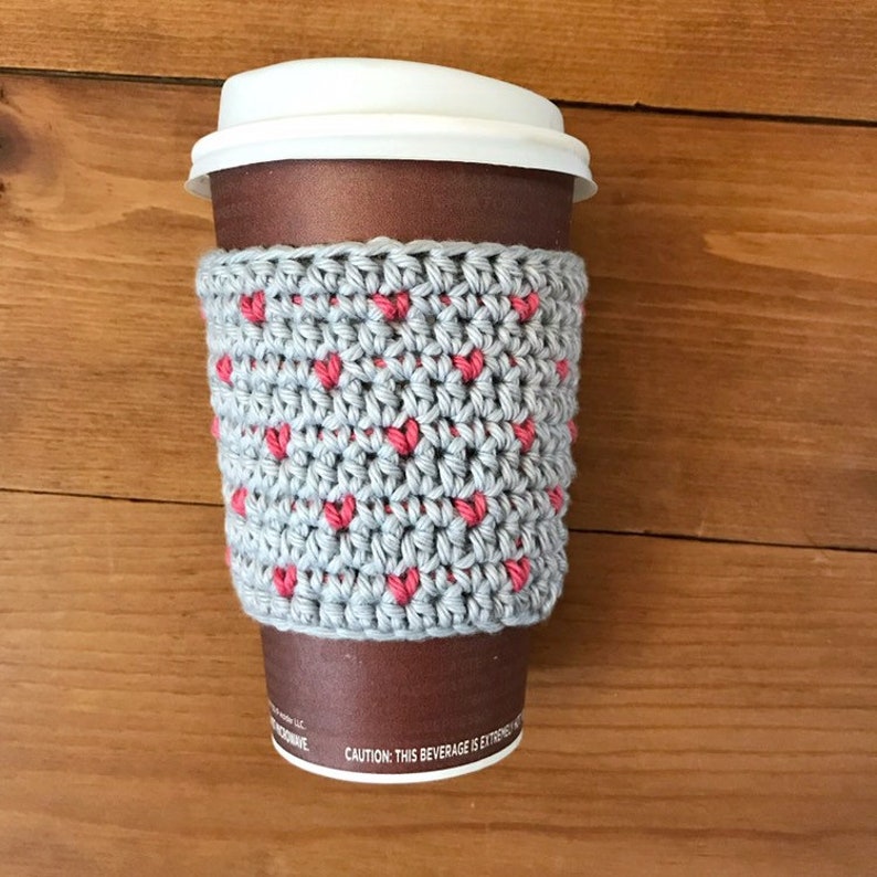 Tiny Hearts Cup Cozy Pattern PDF CROCHET PATTERN Heart Cozy Coffee Sleeve Reusable Gift Tapestry Crochet Mini Crochet Hearts image 6