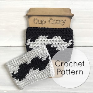 Crochet Mustache Cup Cozy CROCHET PATTERN Reusable Coffee Sleeve Father's Day Gift Tapestry Crochet Crochet Colorwork Gift for Him image 1