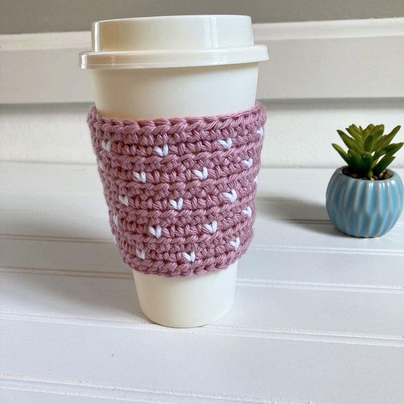 Tiny Hearts Cup Cozy Pattern PDF CROCHET PATTERN Heart Cozy Coffee Sleeve Reusable Gift Tapestry Crochet Mini Crochet Hearts image 2