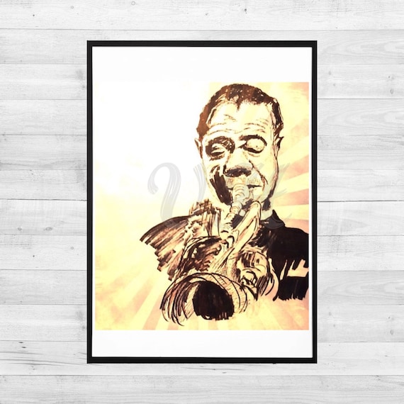 Robert Crumb Louis Armstrong JAZZ POSTER B/&W Print