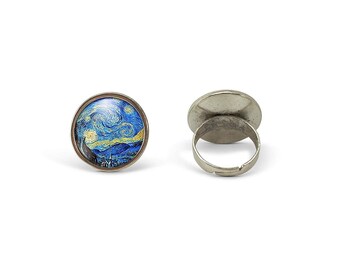 ref.15a cadeau anniversaire argent antique Collier cabochon en verre cadeau noel cadeau saint valentin sautoir illustr/é Van GoghLa nuit /étoil/ée cadeau femme id/ée cadeau parure
