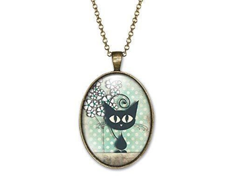 Woman Birthday Valentine/'s Day ref.50 Bronze Woman Christmas Present Necklace Cabochon Catthe Cat And The Dots