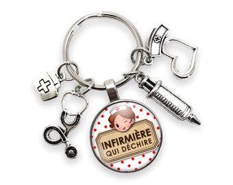 Porte-clés Cadeau Infirmière "Je suis une infirmière qui déchire" - Cadeau Humoristique avec Breloques