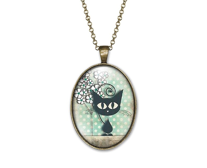 Woman Birthday Valentine/'s Day ref.50 Bronze Woman Christmas Present Necklace Cabochon Catthe Cat And The Dots