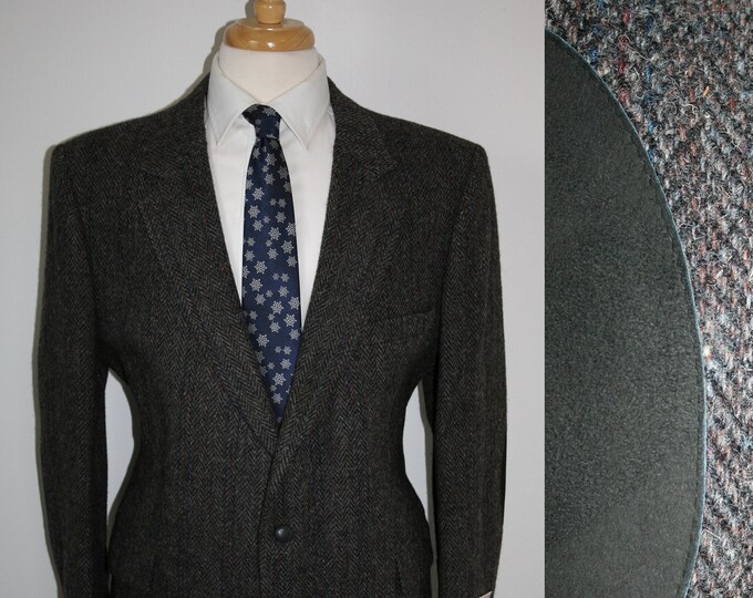 46R Mens Harris Tweed W/elbow Patches RARE Wool MOD Herringbone