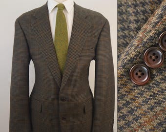 44L NOS Vintage 90s Chaps Ralph Lauren Blazer | Tall | Unworn Deadstock Brown Houndstooth | 100% Pure Wool | Made in Canada | Gun Club Check