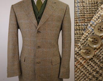 42R Vintage 80s Ermenegildo Zegna Eduard Dressler Tweed Blazer Wool/Cashmere Sport Coat Made in Germany Glen Plaid Dark Academia Jacket