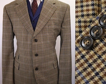 48R Vintage 1970s DAKS London Bamburgh Virgin Wool Blazer Excellent Condition Gun Club Check Plaid Mens Sports Jacket British Houndstooth