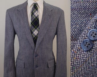 42R Vintage 80s Stafford Atomic Fleck Blazer | Blue Herringbone Confetti Tweed | Unworn Deadstock Sport Coat | Dark Academia Ivy Style
