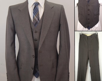 38R NOS Vintage 70s Sears Citation 3-Piece Suit | Brown Glen Plaid Prince of Wales Check | Unworn Deadstock | Lightweight Wool