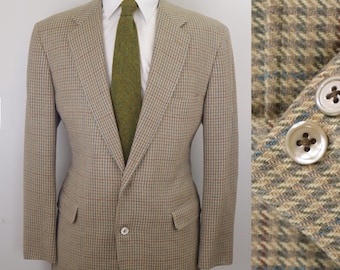 42R Vintage 80s Houndstooth Blazer | Claymore Shop Birmingham MI Union Made in USA | Dark Academia Tweed Sport Coat | Gun Check Wool Blend