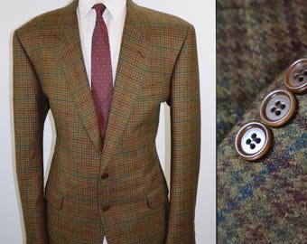 46L Vintage 80s Pierre Cardin Harris Tweed Blazer | Made in Italy | Gun Check Sport Coat | Big & Tall