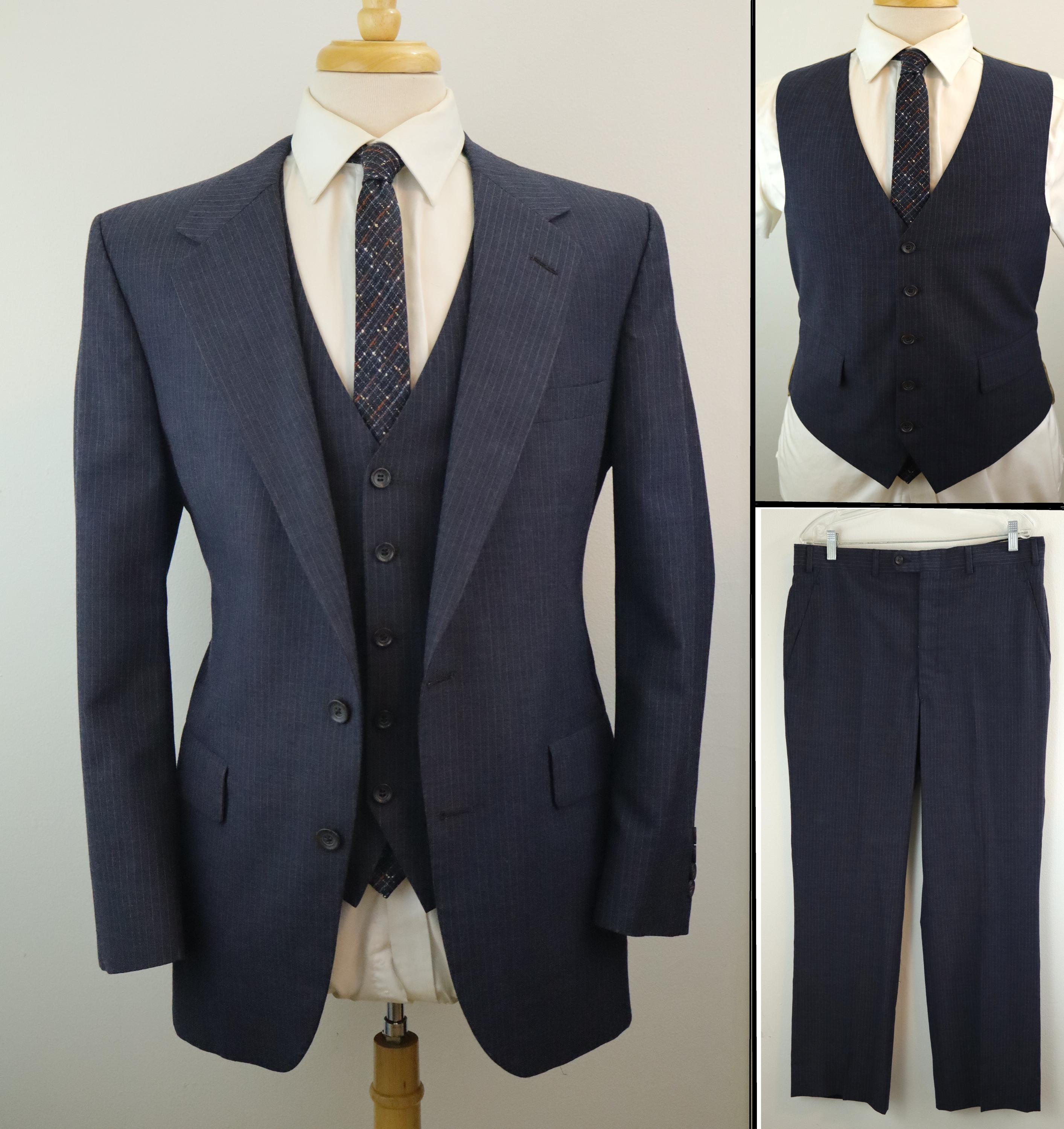 スーツ 70s Japan Vintage 3Peace Suit Navy CF96 1970's Angels Flight Navy Three-Piece Suit Set Size 40R/30