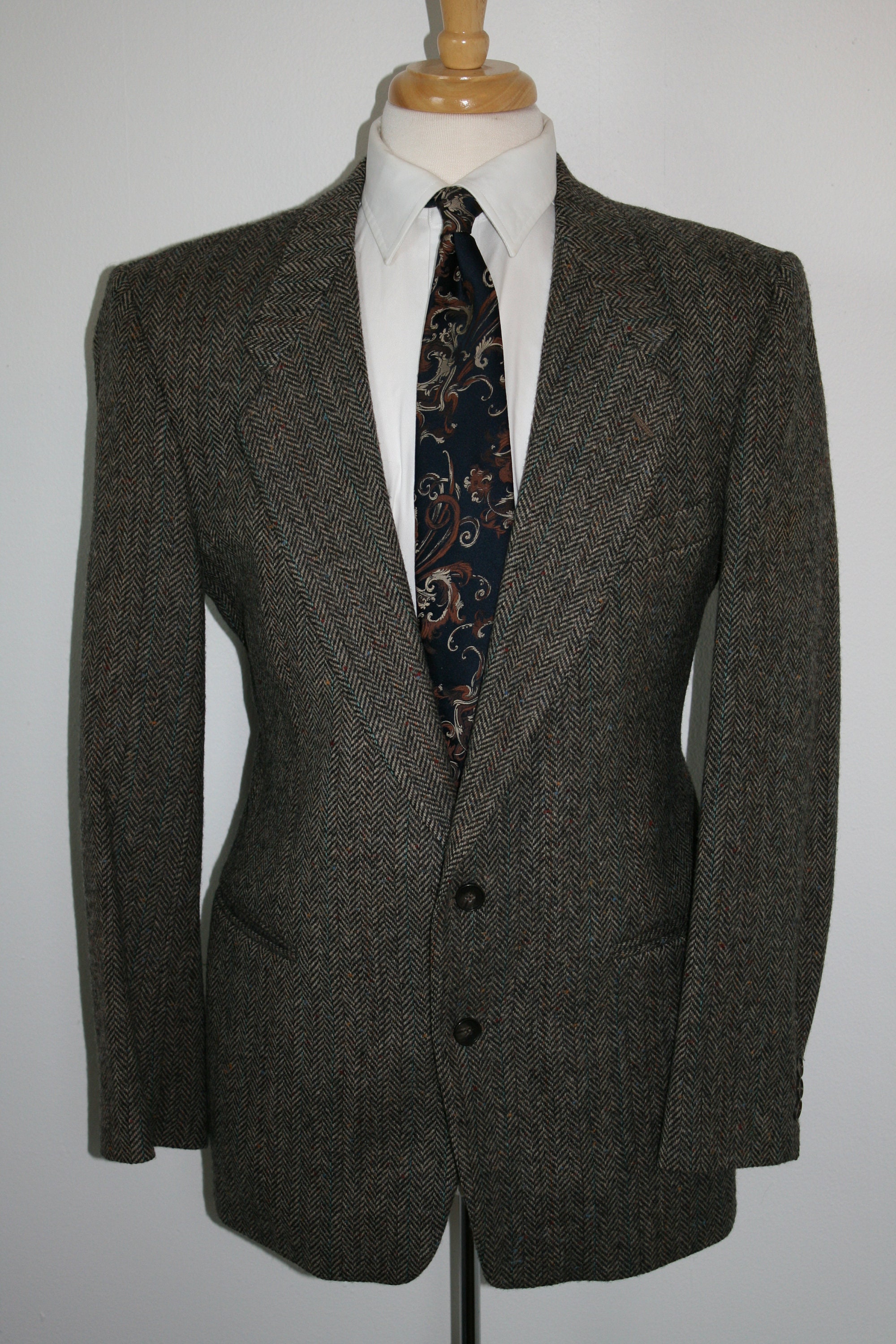 42R Mens GIVENCHY French Designer Herringbone Brown Tweed Striped ...