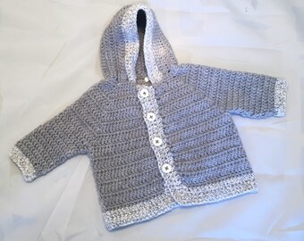 Gray Baby Boy Hooded Sweater, 3-6 months, Christmas Sweater, Baptism Sweater