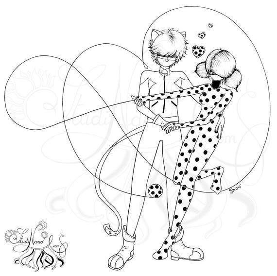 Coloriage Ladybug Et Chat Noir Line Art Illustration Dessin Original à Colorier