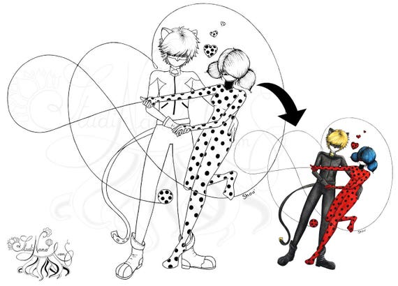 Coloriage Ladybug Et Chat Noir Line Art Illustration Dessin Original à Colorier