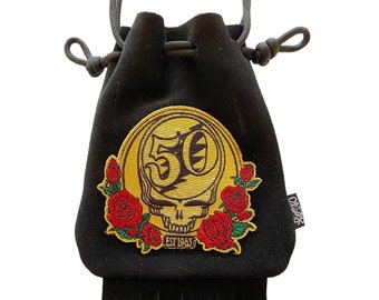 LoopyQ - Pochette à pharmacie en daim noire Grateful Dead GD50 à franges / Sac ceinture / Sac banane