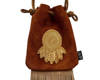 LoopyQ attrape-rêves en daim cannelle à double franges pochette à pharmacie/sac ceinture/sac banane