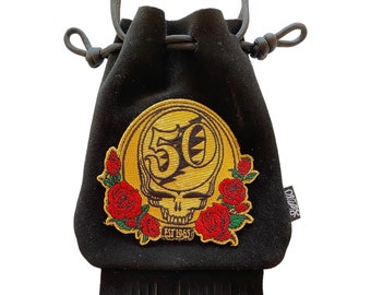 LoopyQ Pochette officielle GD50 en daim noir Grateful Dead Fare Thee Thee Well / Sac banane / Sac banane à franges