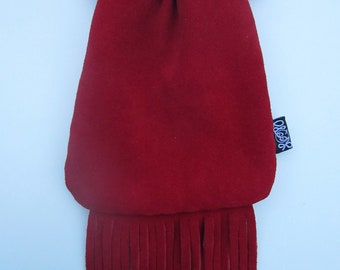 Pochette à franges en cuir velours rouge, trousse à pharmacie, pochette hippie, pochette banane