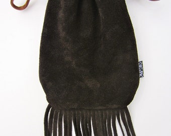 Pochette à pharmacie en daim chocolat noir LoopyQ / Sacoche à bandoulière / Sac banane avec franges