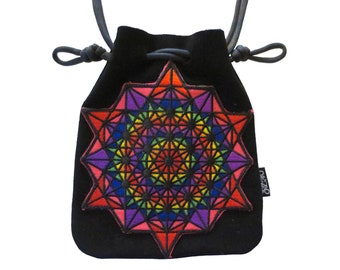LoopyQ Black Sri Yantra Mandala Pouch designed by Spaghetti Monster
