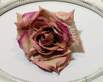 Mauve & Taupe Silk Velvet Rose, Millinery Flower, DIY Wedding