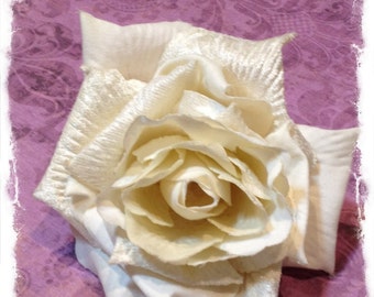Ivory Silk Velvet Rose, Victorian Style, Millinery Flower