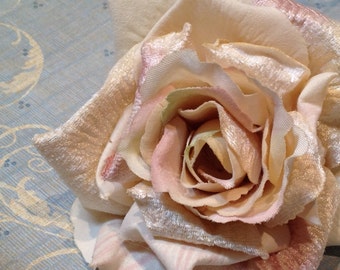 1 Pink Champagne Silk/Velvet Rose, Victorian Rose, Artificial Flowers, Silk Flowers, Millinery, DIY Wedding, Hair Accessories