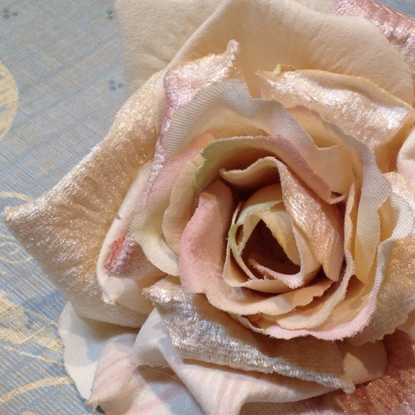 1 Pink Champagne Silk/Velvet Rose, Victorian Rose, Artificial Flowers, Silk Flowers, Millinery, DIY Wedding, Hair Accessories