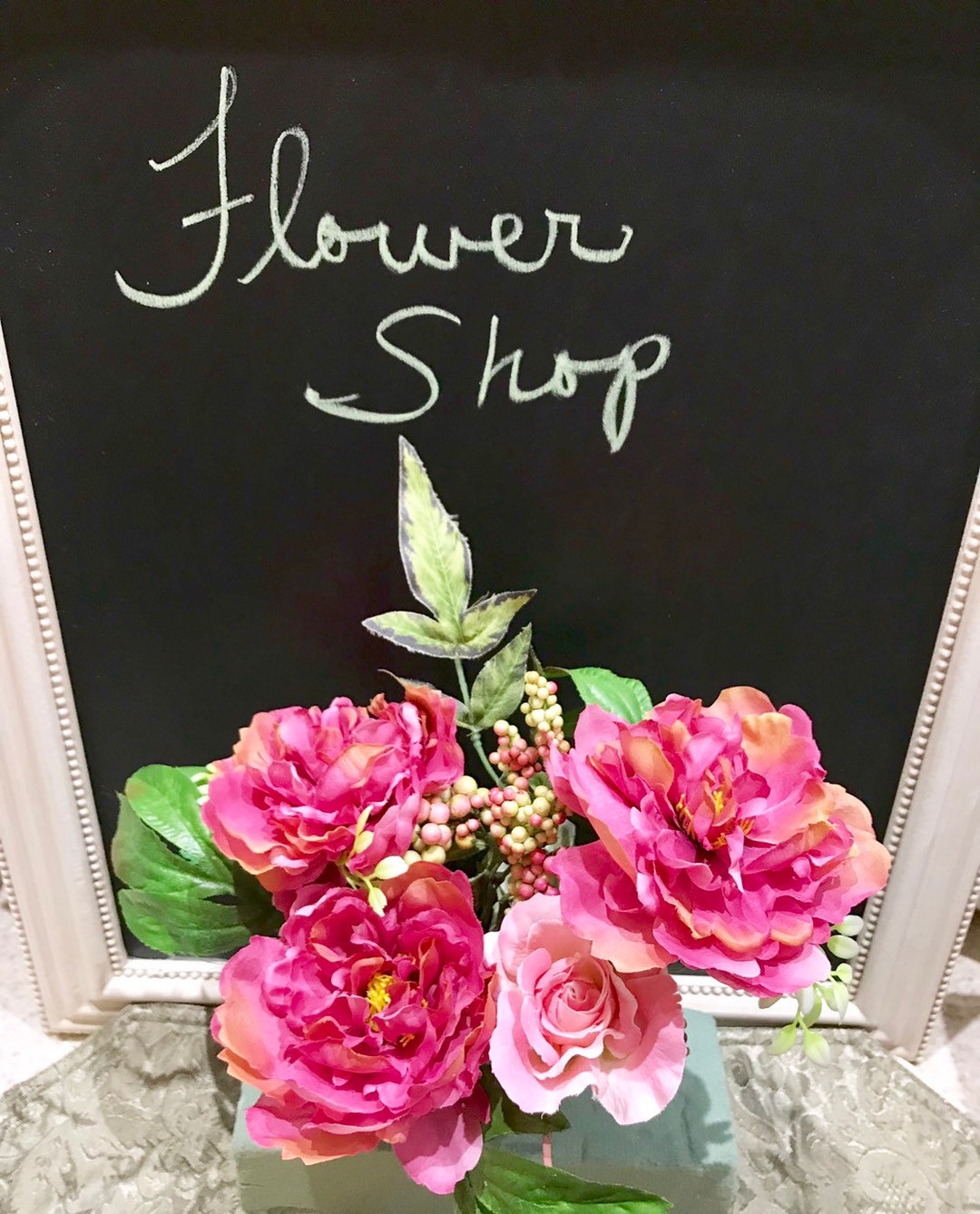 5 Pink Silk Flowers, Peonies, Rose, Artificial Flowers, Silk Flowers