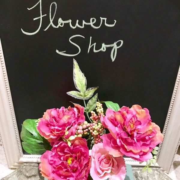 5 Pink Silk Flowers, Peonies, Rose, Artificial Flowers, Silk Flowers, DIY Wedding