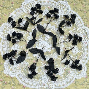 Set of 10 Stems Black Silk Blossoms, Artificial Flowers, Silk Flowers, Black Flowers, Craft Flowers