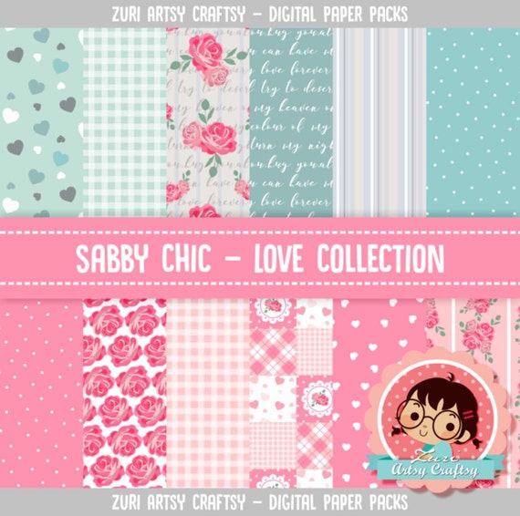 Shabby Chic Roses Pink And Mint Collection Digital Paper Etsy