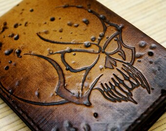 LeatherLegion , alien skull embossed bi-fold wallet