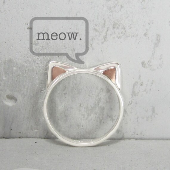Items similar to Sale Kitty Cat Ears Ring Sterling Silver and Copper