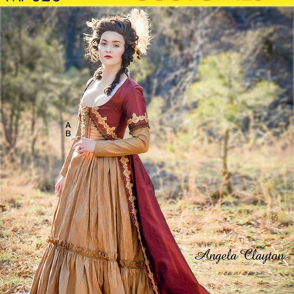 Civil War Dress, Historical Era Colonial Gown, Theatre Costume Sewing Pattern, Ruffled Women Dress, Cosplay Revolution Dress, Reenactment