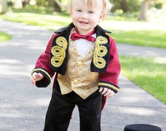 RingMaster Costume, Circus Leader, Baby Photo Props, Toddler Tuxedo, Pant, Vest, BowTie, First Birthday Party, Dance Performance, Lion Tamer