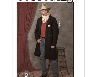 Western Gentleman, Historical Man Long Coat Villain, Country Clothes, Vest Bandana, Sheriff Costume, Sewing Pattern