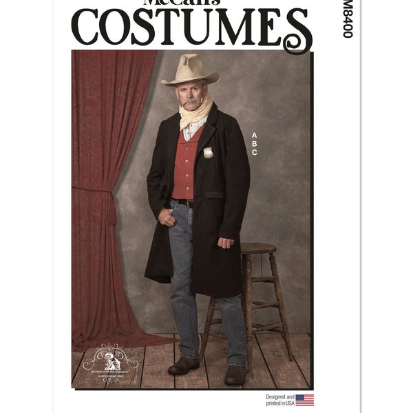Western Gentleman, Historical Man Long Coat Villain, Country Clothes, Vest Bandana, Sheriff Costume, Sewing Pattern