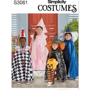 May include: Simplicity Costumes sewing pattern S3061, easy-to-sew Halloween costumes for children.  The pattern includes a princess, a jester, a witch, and a wizard costume.
